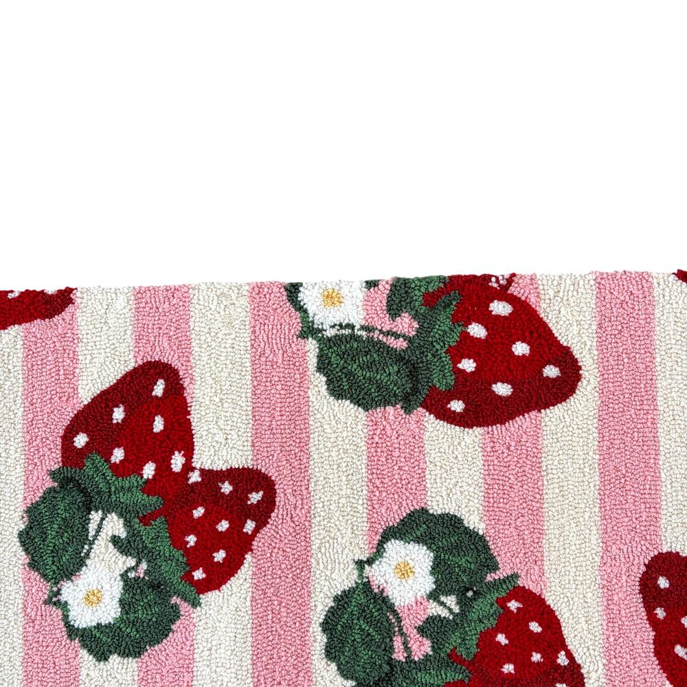 Pink & White Striped Strawberry Hooked Rug 27x40 by Peking Handicraft NEW - Picture 4 of 7